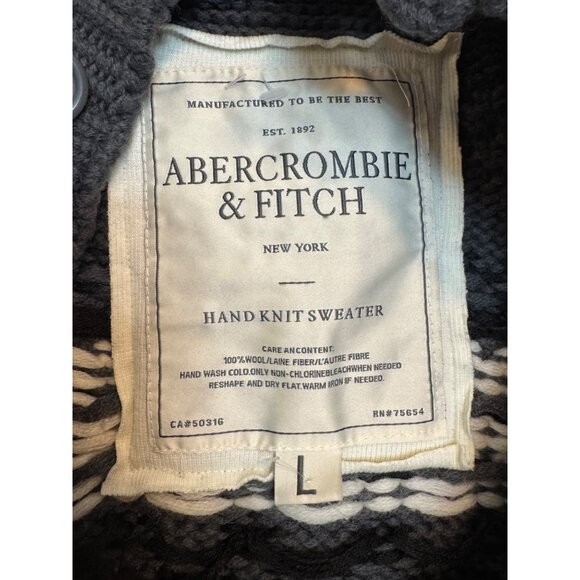 Abercrombie & Fitch Hand Knit Wool Sweater Large Gray Button-Up Nordic Pattern - Picture 5 of 5